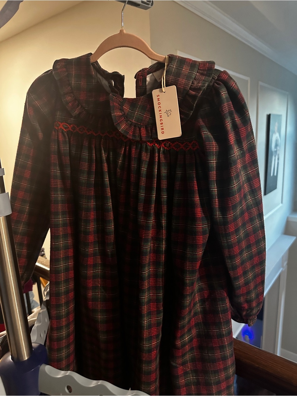 Smockingbird Plaid Long-Sleeve Dress — Red and Green